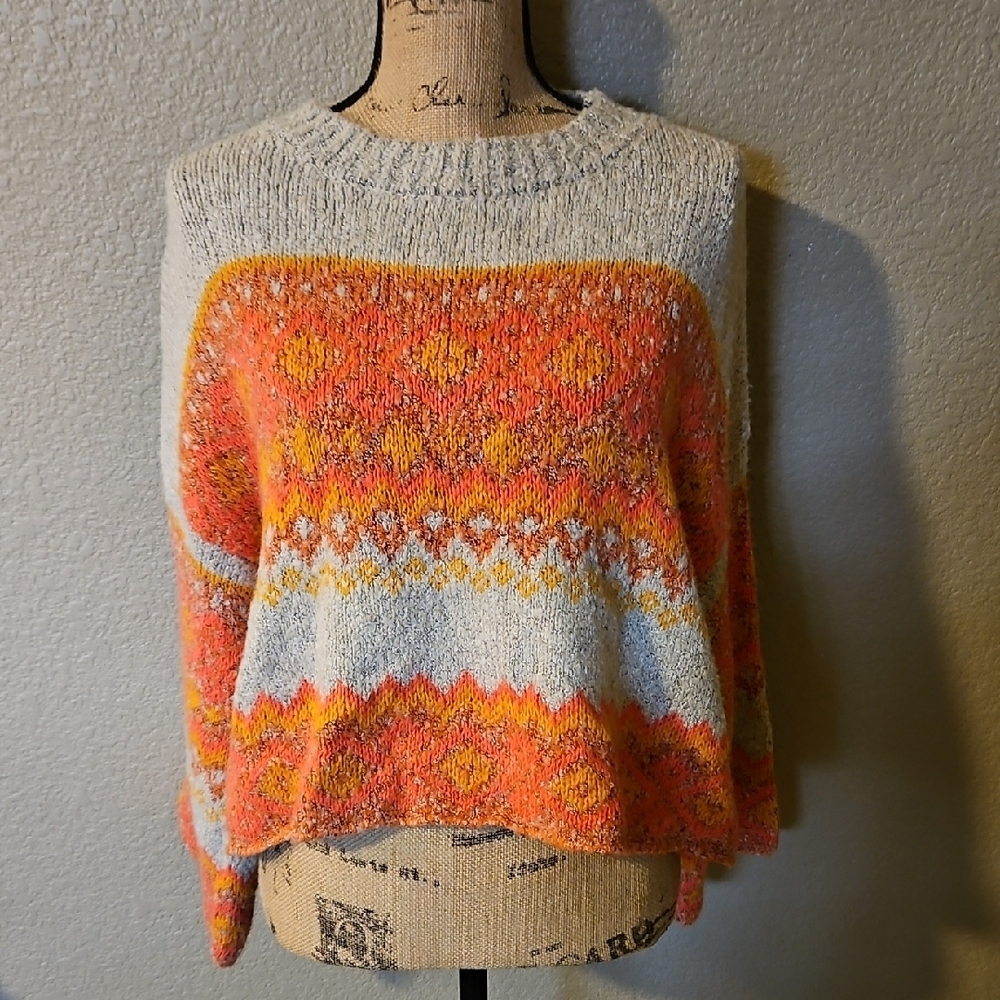 Sincerely Jules Orange and Cream Crew Neck Sweater NWOT